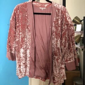 Pink faux-velvet shrug